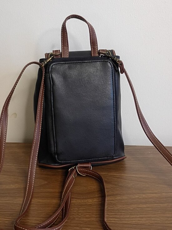 Vintage \'90s RUGGED OUTLAND Mini Backpack Navy w Brown Trim Leather main image 10